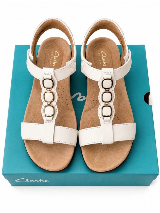 Clarks Shoes - Clarks Kitty Gem Sandals in White Leather Size 10